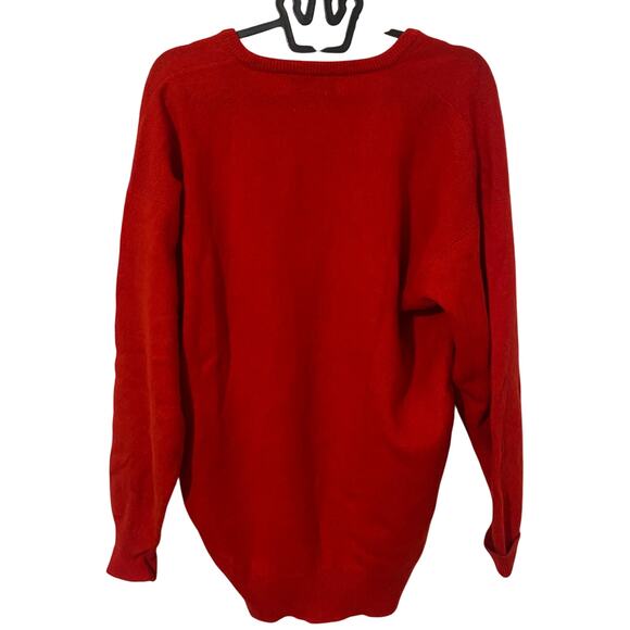 Vintage Burberry Lamb Wool Red Long V Neck Sweater Made in Scotland Size Large - Picture 2 of 6